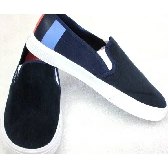 Original Penguin Men's Sam Stripe Slip On Canvas Shoes Navy Blue White NIB - Picture 2 of 5